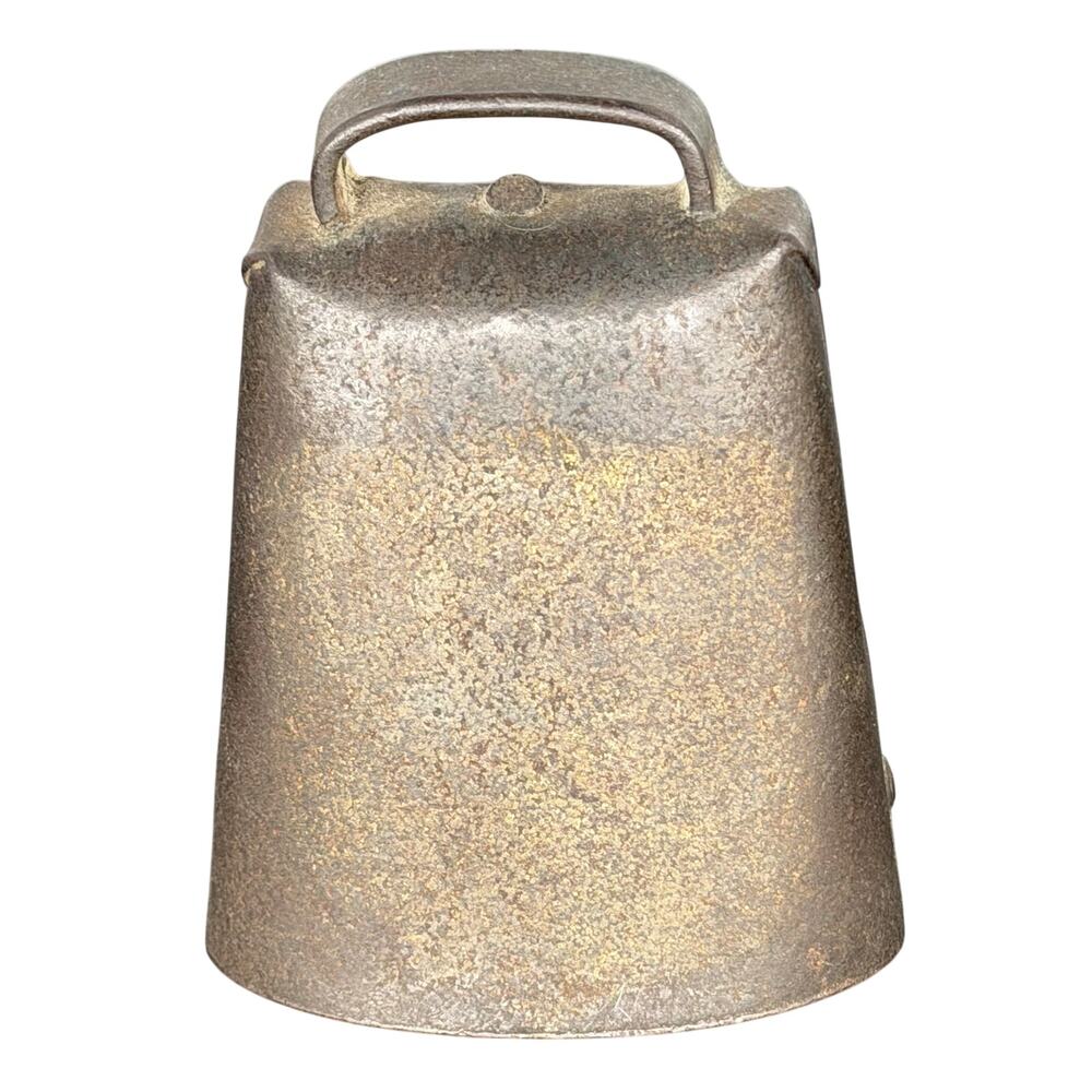 Vintage Antique Cow Bell 3.5" With Clapper Brass Plated Iron Farm Primitive